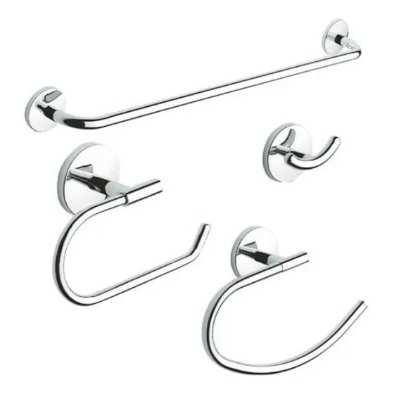 Elegante Set De 4 Accesorios Baño Plateados Serie Griven 