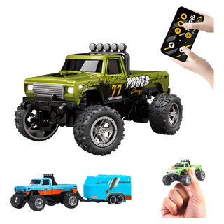 Rc Monster Truck Flashstar Mini A Escala 1:64 Con Luces Verd Rc Monster Truck Flashstar Mini A Escala 1:64 Con Luces Verd