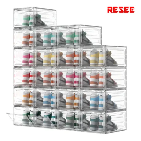 Caja Zapatera Apilable Transparente Para 20 Pares De Plástico Resee Blanco