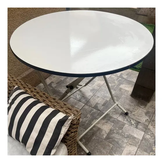 Mesa Plegable Melamina Redonda 80 Cm Diámetro Blanco