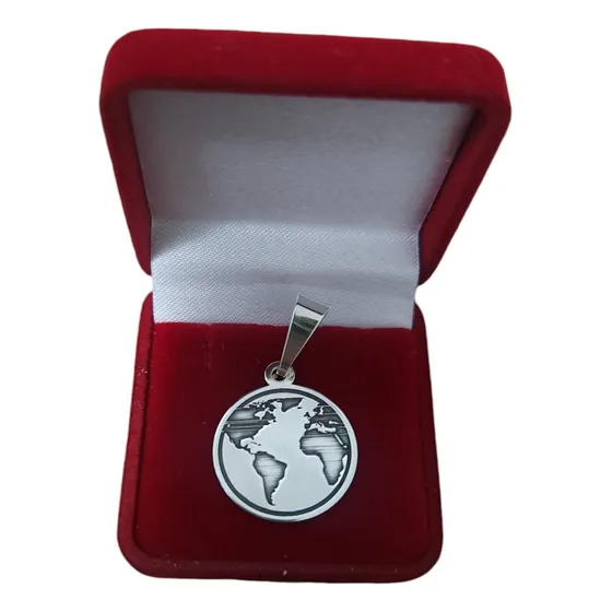 Pingente Globo Terrestre Gravado Prata 925k
