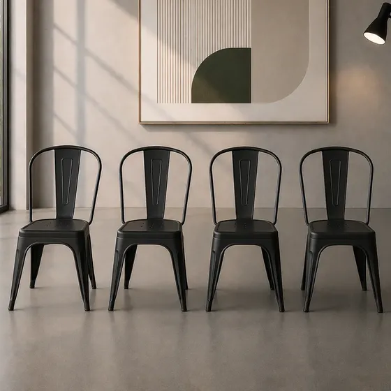 Silla Comedor Tolix Plástico Negra Pack X4 Mas Que Muebles
