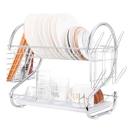 Secaplatos Escurridor Cubiertos 2 Pisos Organizador Acero Color Gris Secaplatos Escurridor Cubiertos 2 Pisos Organizador Acero Color Gris