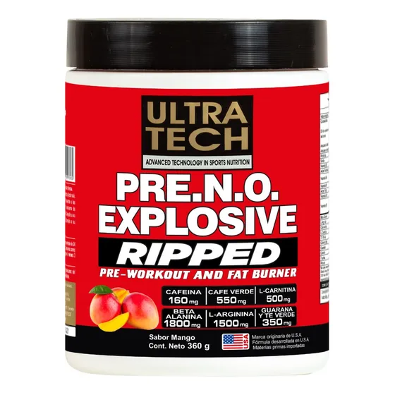 Pre Entreno + Quemador Pre N.o. Ripped Ultra Tech 45 Serv. Sabor Mango