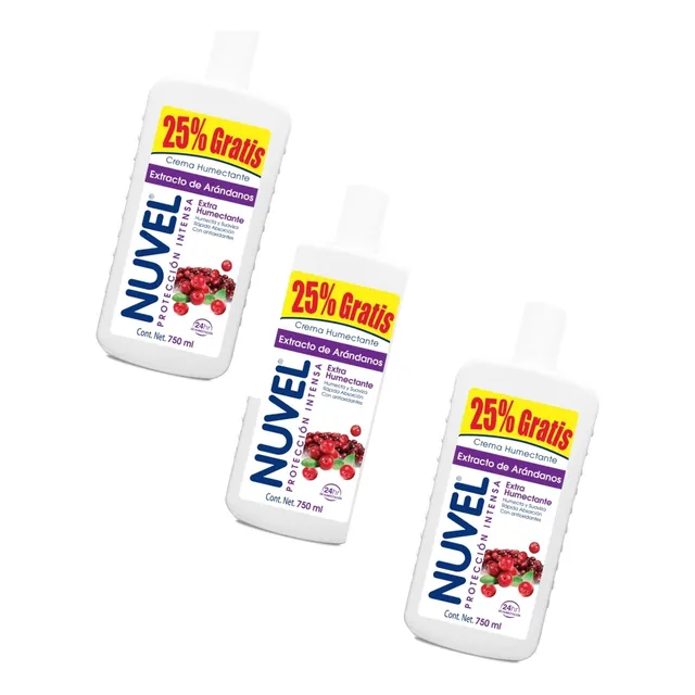 Crema Humectante Nuvel Extracto De Arándanos 3 Pz De 750 Ml