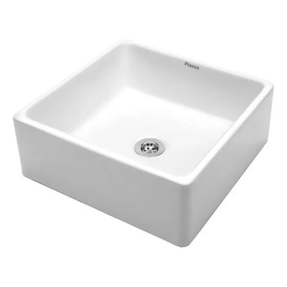 Bacha De Porcelana Blanca De Apoyo Cuadrada Piazza 38cm Acabado Esmaltado Color Blanco