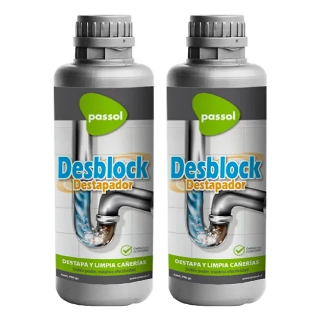 Destapador Cañerias Quimico Baños Lavaplatos Pack 2u 700gr