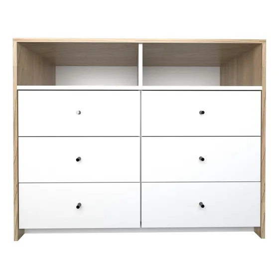 Comoda Chifonier Cajonera 100x80 Mueble Minimalista 6 Caj. Color Olmo Finlandes Con Everest