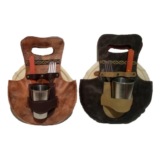Set Tabla De Asado En Cuero. Regalo Original 