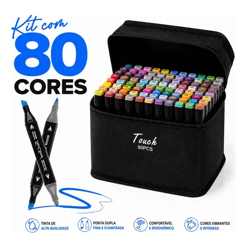 Estojo De Canetinhas Escolar Com Ponta Dupla 80 Cores Bolsa