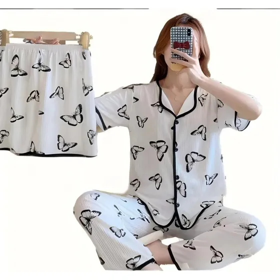 Pijama Suelto De Verano Para Mujer, Ropa De Casa De 3 Piezas