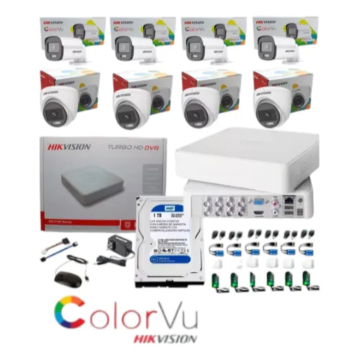 Kit 8  Camaras 1080p Hikvision Colorvu Dvr Ch8