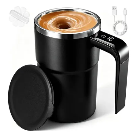 Taza Autoagitadora Eléctrica 380 Ml Para Café Black