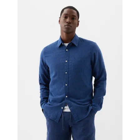 Camisa Hombre Gap Lino V25 Manga Larga Azul