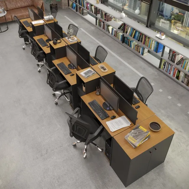 Estação Trabalho Smart Office 8 Mesas 6 Armários 1 Aparador
