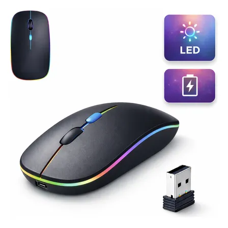 Mouse Sem Fio Recarregável Wireless Optico Gamer Led Rgb Ergonômico Sem Fio Para Pc Desktop Notebook Tablet Smartphone Dr Hank Preto