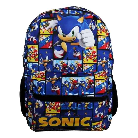 Mochila Sonic Infantil Juvenil Aulas Costas Cor Azul Desenho do tecido Liso