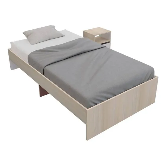 Combo Cama + 1 Mesa De Noche Maderkit Color Manzano/blanco
