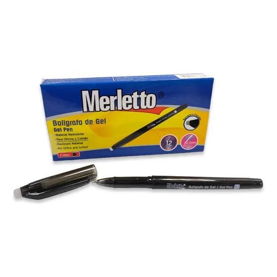 Boligrafo De Gel Borrable Negro 0.7mm Caja 12 Unds Merletto