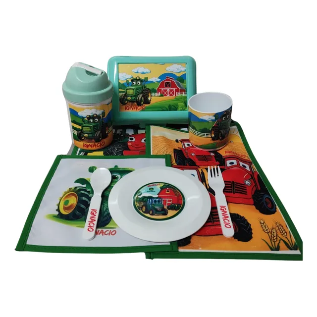 Kit De Jardín Infantil- Tractores Con Cantimplora Y Lonchera