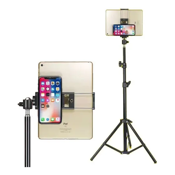 Tripé Celular Profissional 2m Alumínio Para iPhone iPad Tablet 2 Em 1 Ball Head Vertical E Horizontal Tablet 11 Polegadas Abertura Atpe 18,5cm
