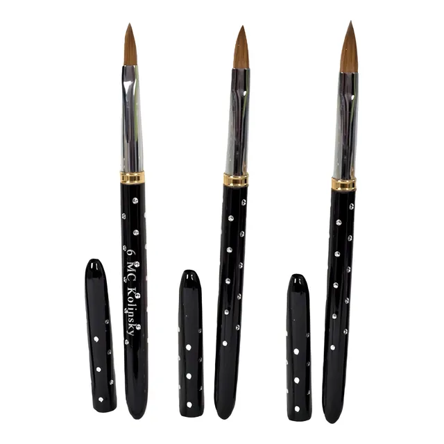 Pack 3 Pinceles Kolinsky Black Rock #6, #8 Y #10. Mc Nails Color Negro