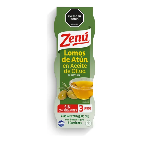 Lomo Atun Zenu En Aceite De Oliva X 3 Unidades X 80 Gr