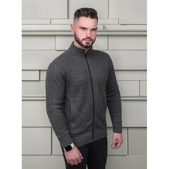 Blusa De Frio Suéter Masculino Lã Tricot Com Bolso E Zíper