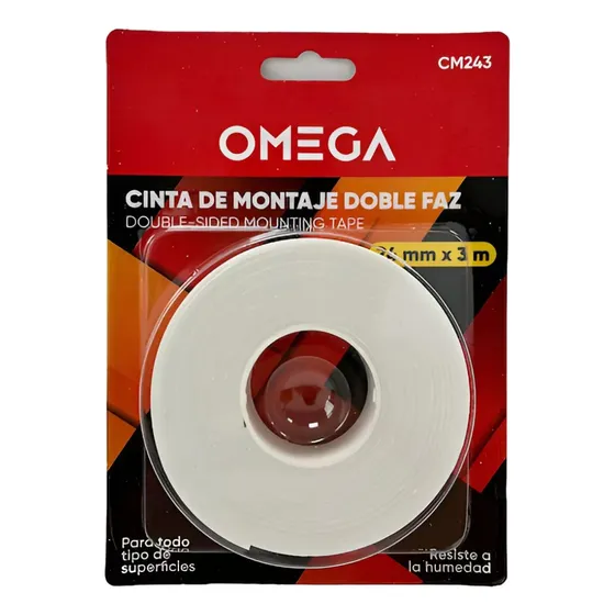 Cinta De Montaje Doble Faz Omega, Rollo De 24mm X 3m Color Blanca