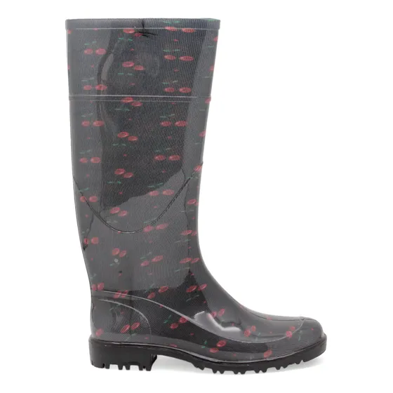Botas Lluvia Impermeable Mujer Andrea Negro Estampado Cereza