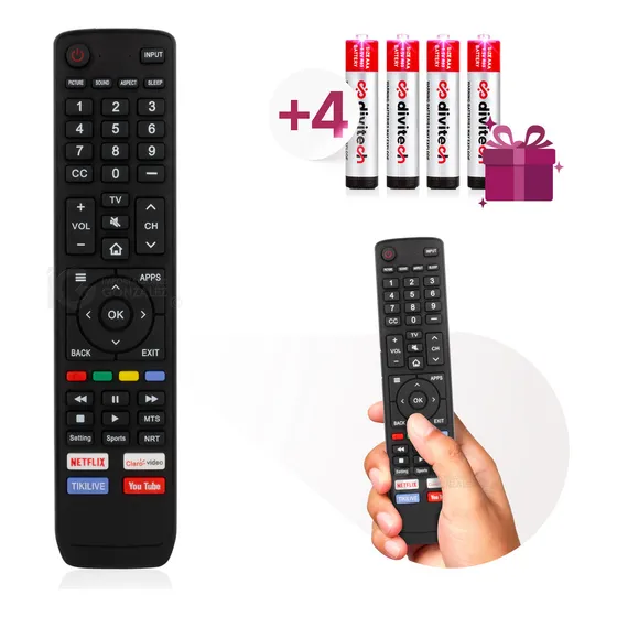 Control Remoto Compatible Con Pantalla Hisense Smart Tv 4k En3v39h Botón De Acceso Directo Para Youtube Y Netflix + Pilas Aaa Divitech®