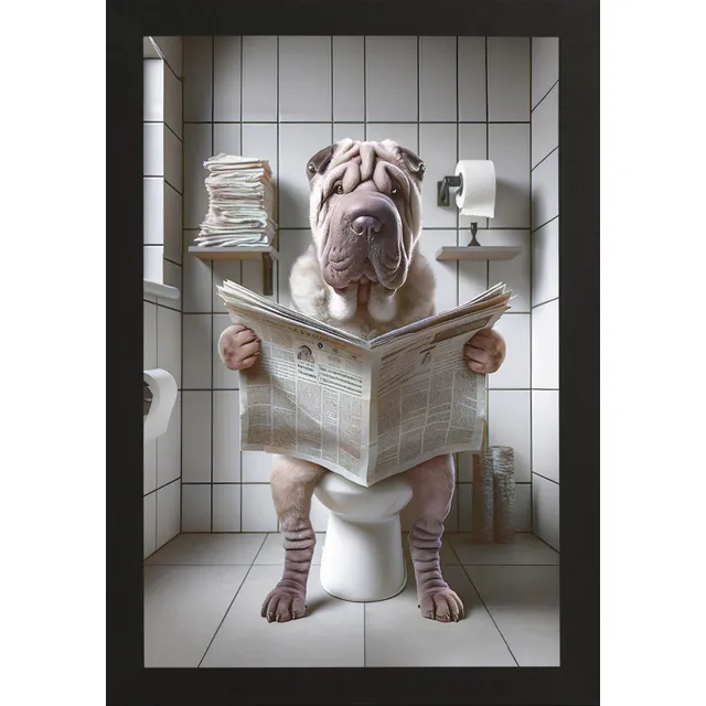 Quadro Divertido Cachorro Banheiro A3(33x45cm)