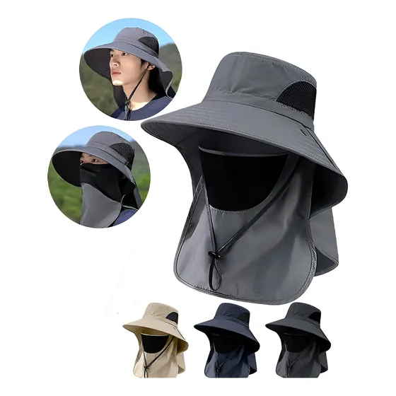 Sombrero Uv De Ala Ancha Con Protección Facial Y Para Cuello