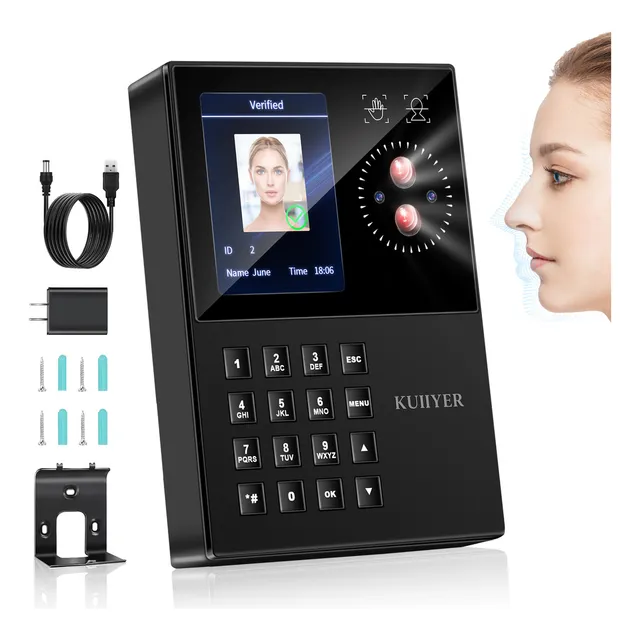 Kuiyer KU068 reloj checador 3 en 1 vena palmar cara y contraseña para la asistencia se puede cambiar de 12 idiomas con voz adecuado para la asistencia de empresas escuelas etc
