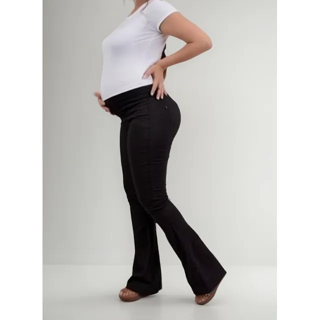 Calça Flare Bailarina P/ Mães Gestantes Gravidas Cós Duplo