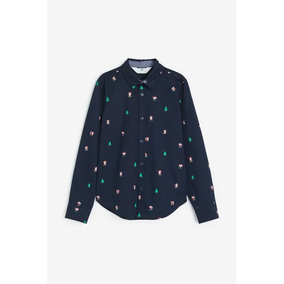 Camisa Manga Larga Azul Marino Navidad Para Niños