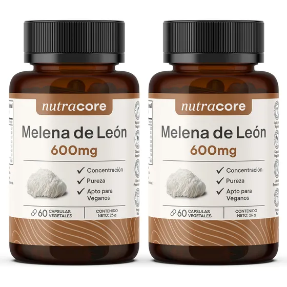 Melena De León 600mg - Pack 2x60 Cáps Vegetales Natural | NutraCore