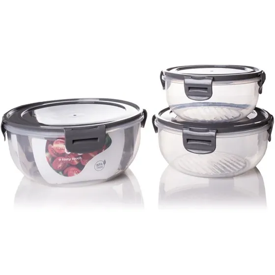 Set De Envases Plasticos 3 Piesas Gris