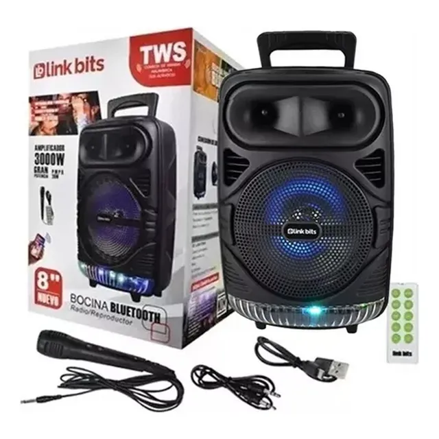 Bocina Bluetooth Grande Luz Led Microfono Tws 8 PuLG Control