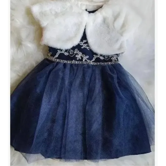 Vestido Talla 5 Nuevo Color Azul Oscuro Con Chaleco Blanco