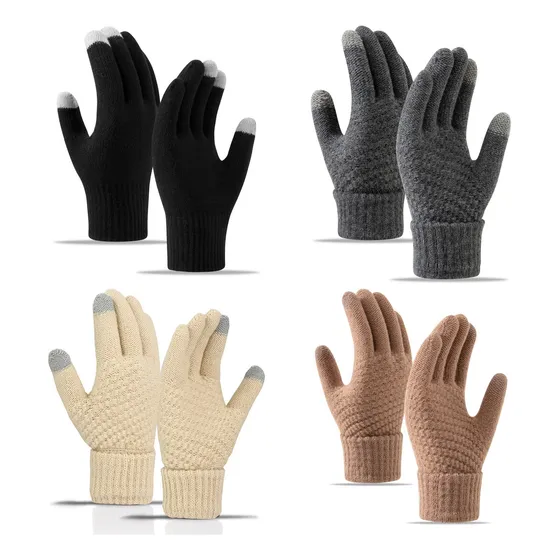 4 Guantes De Invierno De Lana Tejido Touch Tablet Celular