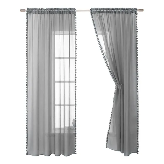 Cortinas Texturizadas De Lino Transparente Con Encaje Para D