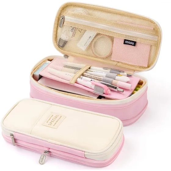 Cartuchera Easthill Expansible Gran Capacidad - Crema/rosa