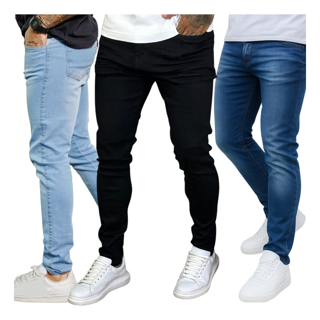 Kit 3 Calça Jeans Skinny Masculina Com Lycra Estica Muito Kit 3 Calça Jeans Skinny Masculina Com Lycra Estica Muito