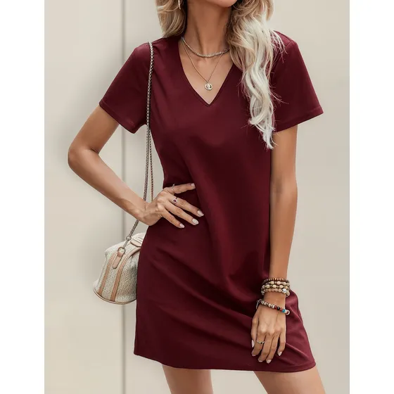 Vestido Camison Para Mujer Unicolor Escote V