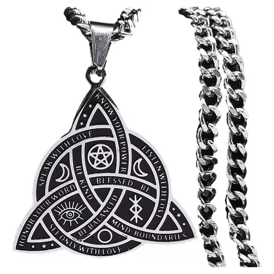 Joyaris Collar Nudo Celta Vikingo Amor Amuleto Bruja Luna Runas De Odin Wicca Hombre Mujer Triqueta En Acero Inoxidable Protección Esotérico Irlandés Brujería 1 Pieza