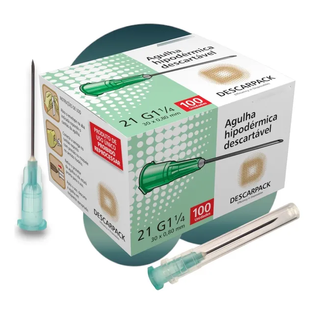 Agulha HiPodérmica Descarpack 30x0,80mm - Verde - 100un