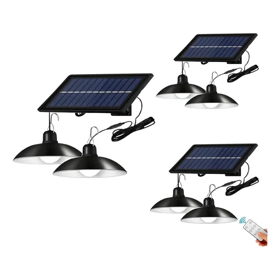 X3 Lamparas Solar Led Colgante 2 Ampolletas Plafon + Control