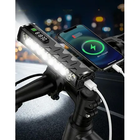 Farol Bike 17 Leds Display Digital 10000mah Power Bank Usb-c Preto