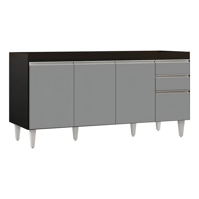 Balcão Gabinete 160cm Sem Tampo 4 Portas 2 Gavetas Arkansas Cor Preto/cinza Balcão Gabinete 160cm Sem Tampo 4 Portas 2 Gavetas Arkansas Cor Preto/cinza